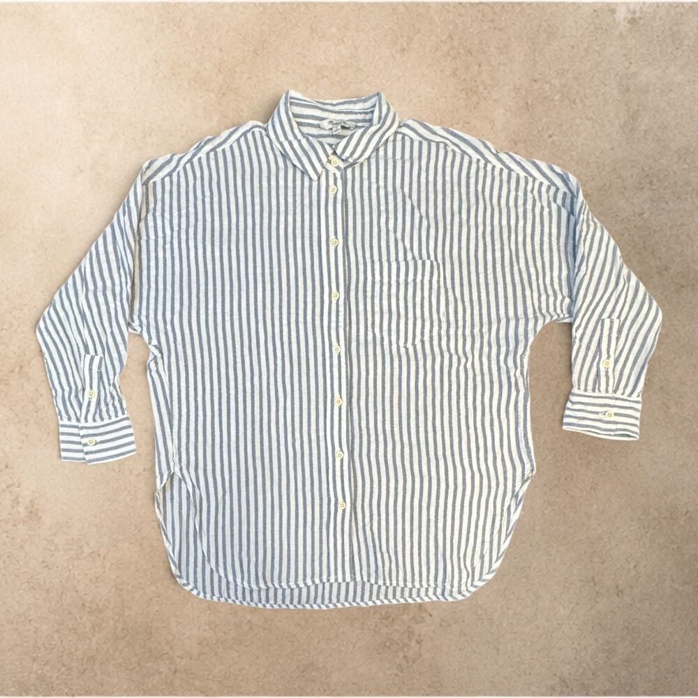 Madewell Women's Small Blue White Striped Button Long Sleeve Oversized Shirt NWT